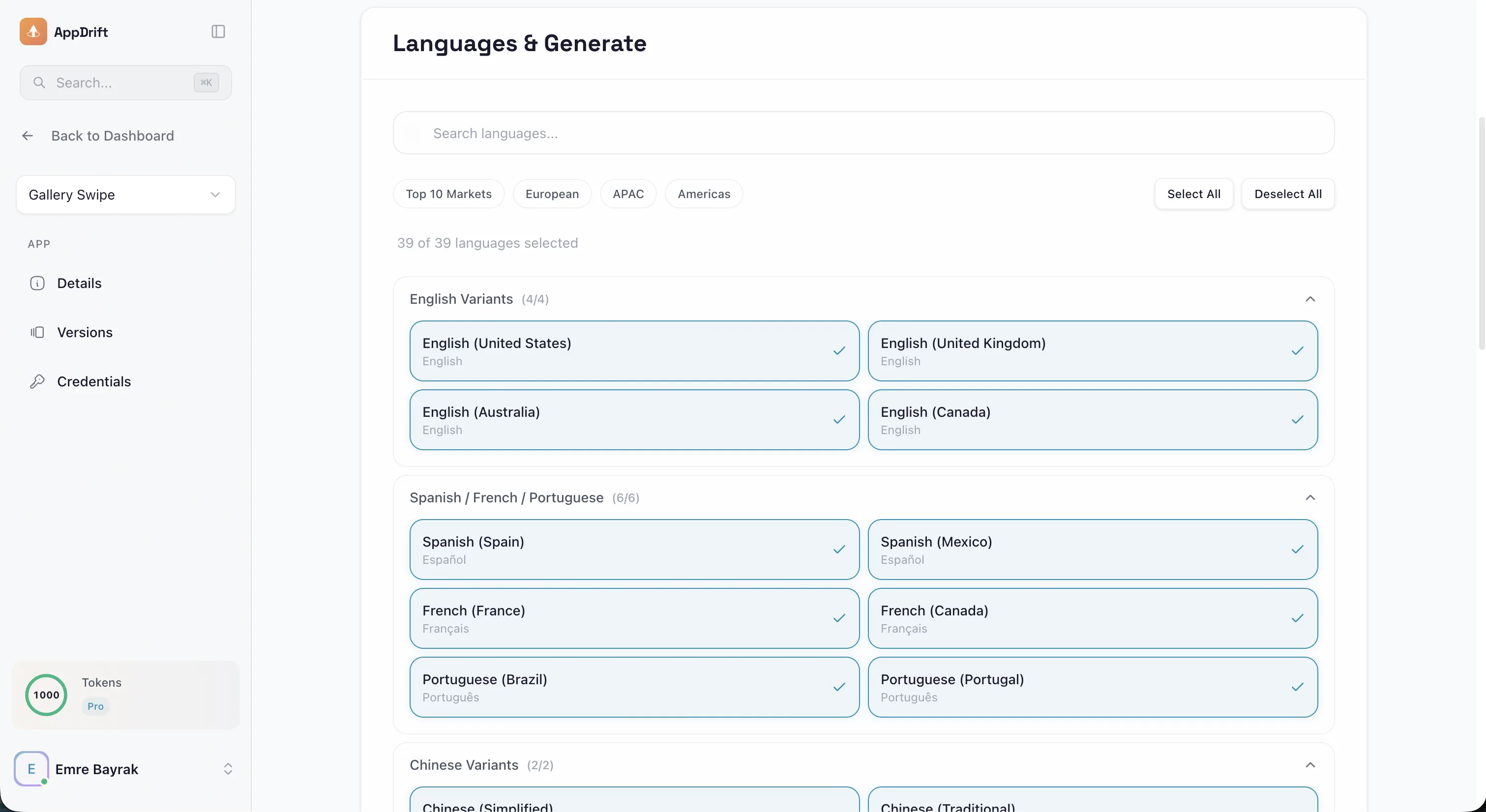 AppDrift metadata translation — app store listings localized into 40+ languages