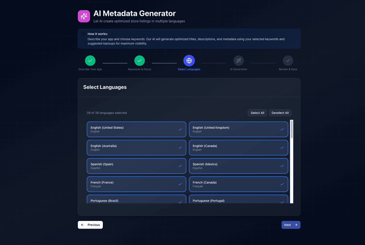 AI Translation - Select and translate to 40+ languages simultaneously