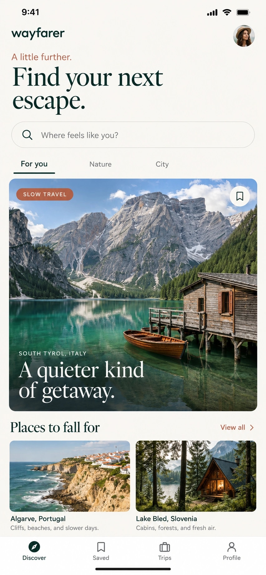 Original fictional Wayfarer app screen