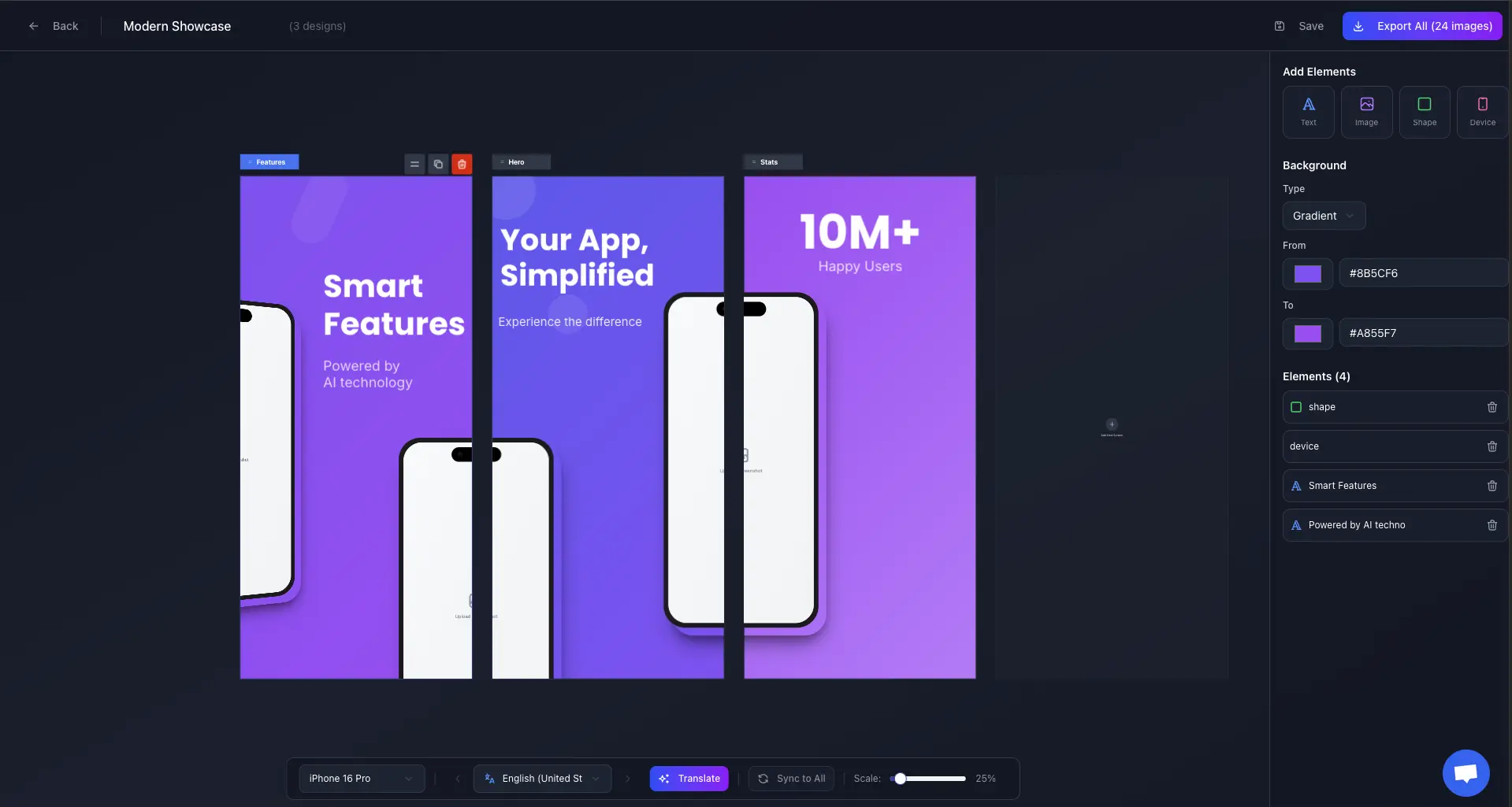 AppDrift Screenshot Generator - Free drag-and-drop editor for iOS and Android app store screenshots